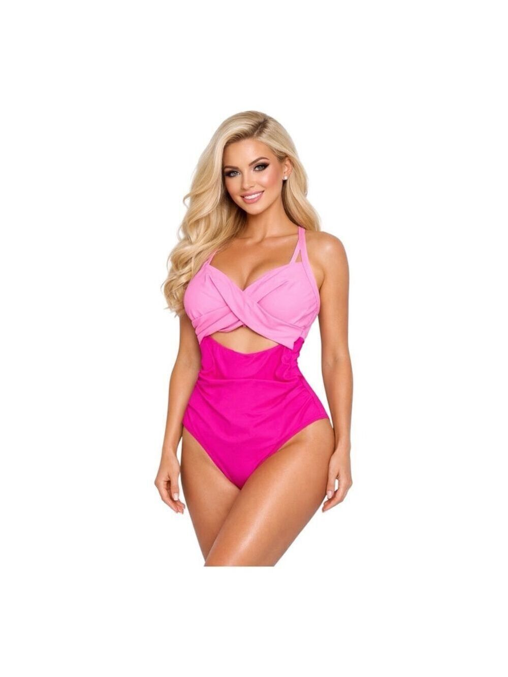 Eomenie Pink Colorblock Cutout One-Piece Swimsuit Barbie Barbiecore Twist Front